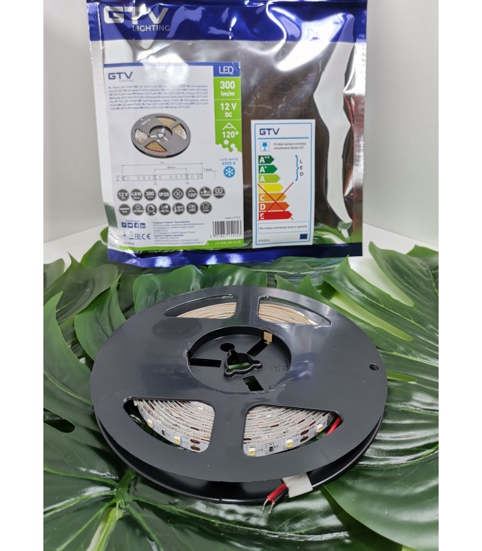 Flash 3528, 300 LED 24W zimny biały, bez żelu 8mm, rolka 5m, 12V