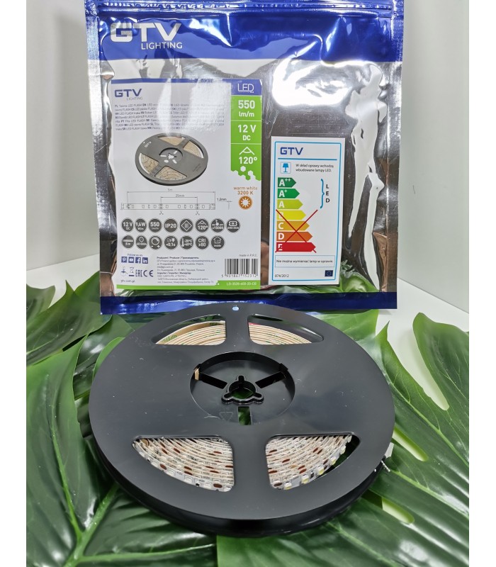 Flash 3528, 600 LED 48W ciepły biały, bez żelu 8mm, rolka 5m, 12V