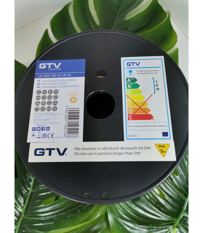 Flash 2835, 300 LED 30W ciepły biały, bez żelu 8mm, rolka 50m, 12V