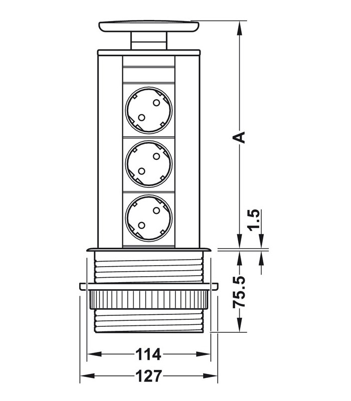 Przedłużacz PORT 3 gniazda, pokrywa stal nierdzewna