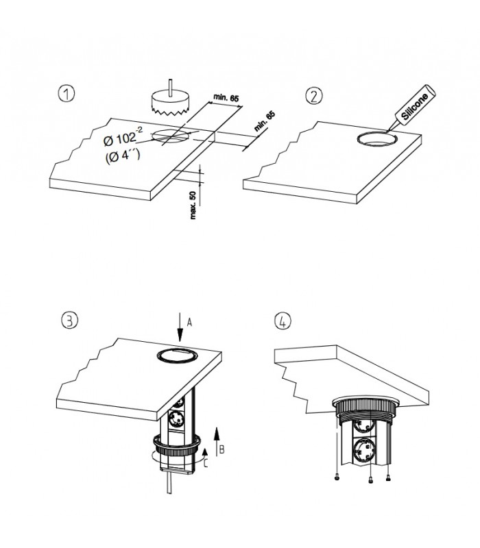 Przedłużacz PORT 3 gniazda, pokrywa stal nierdzewna