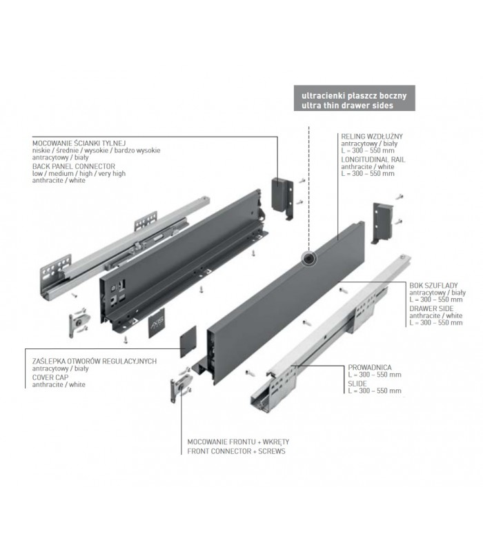 Szuflada AXISPRO 400mm biała H120 średnia