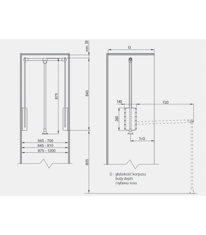 Pantograf z podnośnikiem olejowym 875mm - 1200mm stalowy biały