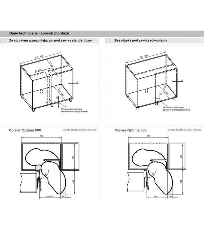Corner Optima 800/450 prawa metal/mdf chrom/grafit