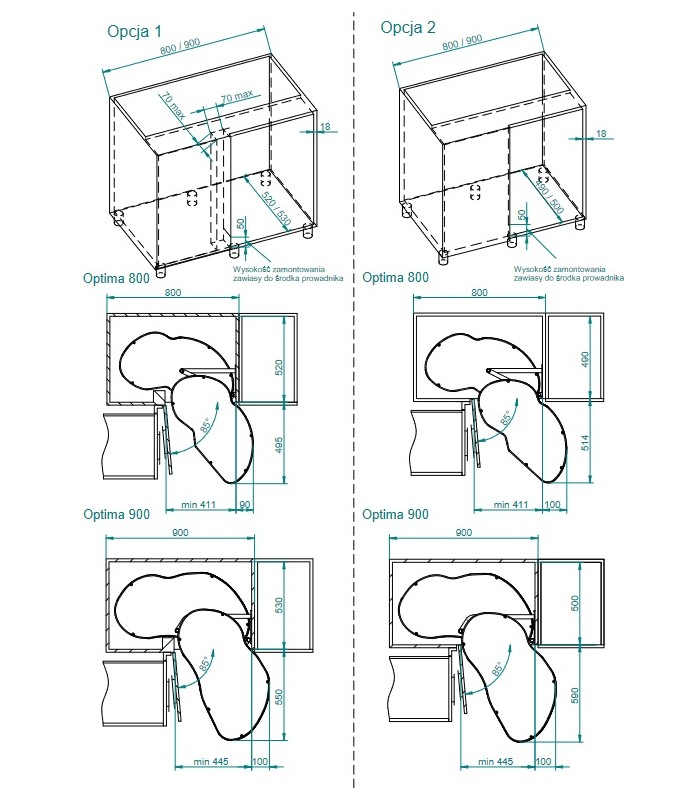 Corner Optima 900/500 prawy metal/mdf chrom/biały