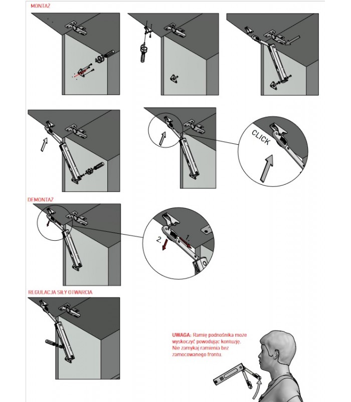 Podnośnik MINILIFT Strong, bez spowalniacza, do frontów 5-6 kg