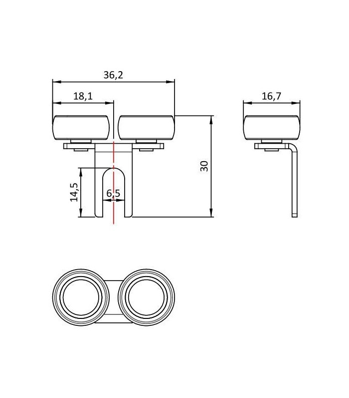Prowadnik górny ramy symetryczny 10mm kpl (1 P , 1 L )