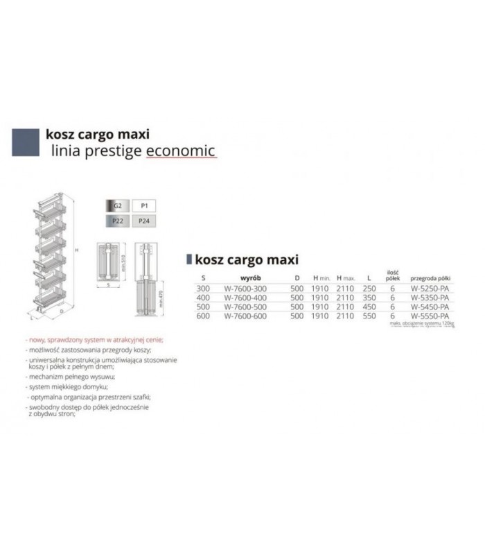 Cargo MAXI 6-półkowe do szafki 400 srebrny (wys. 1910mm-2110mm)