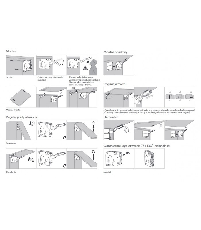 Podnośnik -średnia siła soft close, współczynnik frontu 960-2350, maks. wysokość frontu 600mm, biały