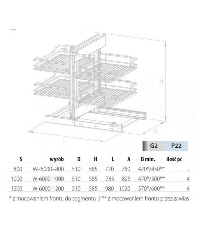 Kosz Magic komfort uniwersalny P/L W-6000-800 srebrny