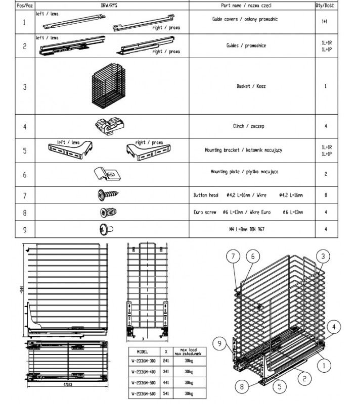 Cargo do bielizny 1- poziomowe 500 srebrne LINIA PRO