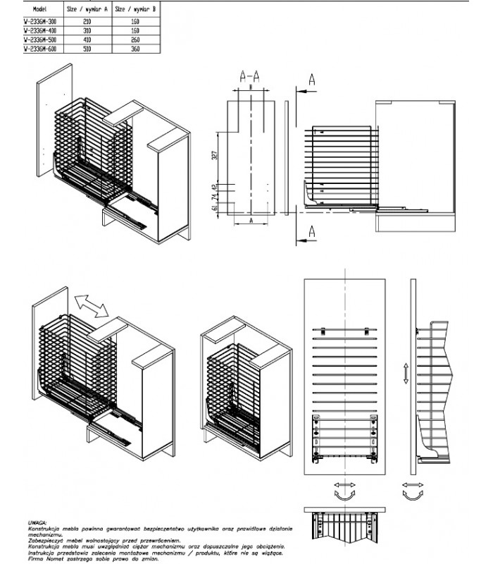 Cargo do bielizny 1-poziomowe 600 srebrne LINIA PRO