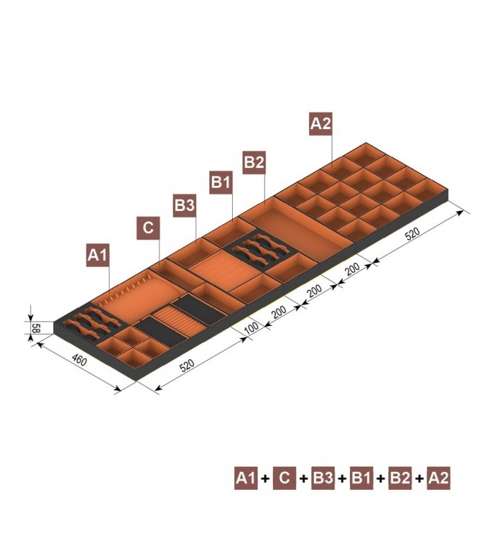 Wkład garderobiany B1 średni na zegarki i bransoletki (200x460x58) skóra/aksamit czarny/pomarańczowy