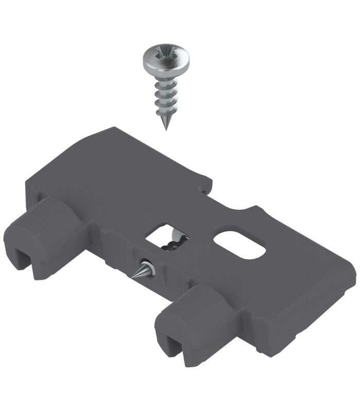 Kątownik podpierający dno TANDEMBOX  Wymagany od szerokości korpusu ≥ 750 mm  Wprasowywanie i wkręty  R7037 ciemno