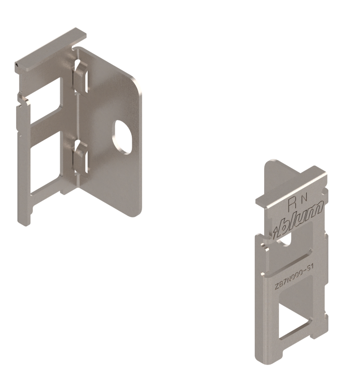 Uchwyt drewnianej ścianki tylnej LEGRABOX  wys. N  80 mm   prawy lewy  niklowany ZB7N000S