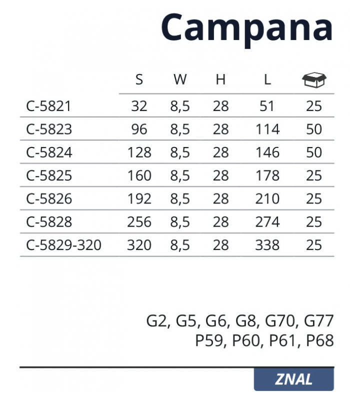 Uchwyt CAMPANA 192mm ALUMINIUM C-5826