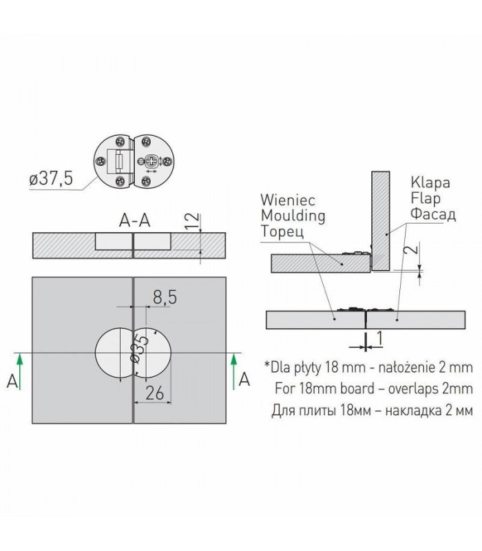 Zawias barkowy niklowany KOMPLET (pasuje do podnośnika barkowego VIM)