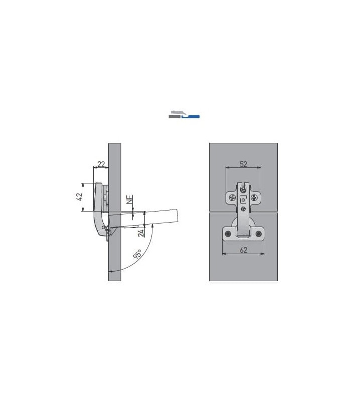 Zawias kątowy 90° /równoległy, prowadnik H-2 zwykły