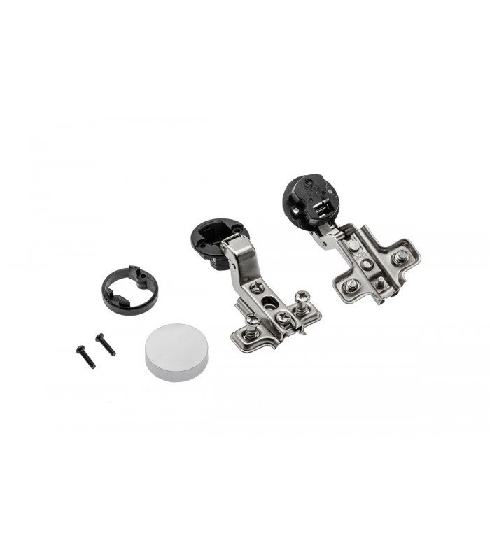 Zawias CIG-07 do szkła + prowadnik H-0 z euro wkrętem + zaślepka okrągła chrom