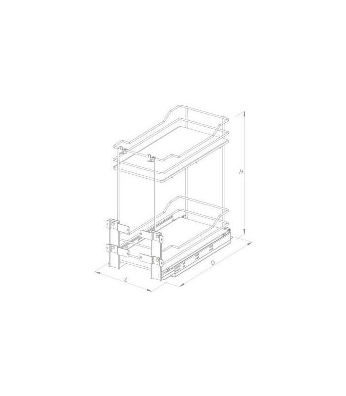 Kosz Cargo MINI PEŁNE DNO 2-półkowe do szafki 600 chrom - linia PRESTIGE
