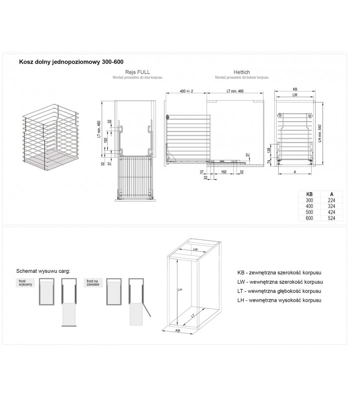 VARIANT MULTI Kosz dolny cargo mini 1-poziomowe 30cm L-450 metal efekt chrom