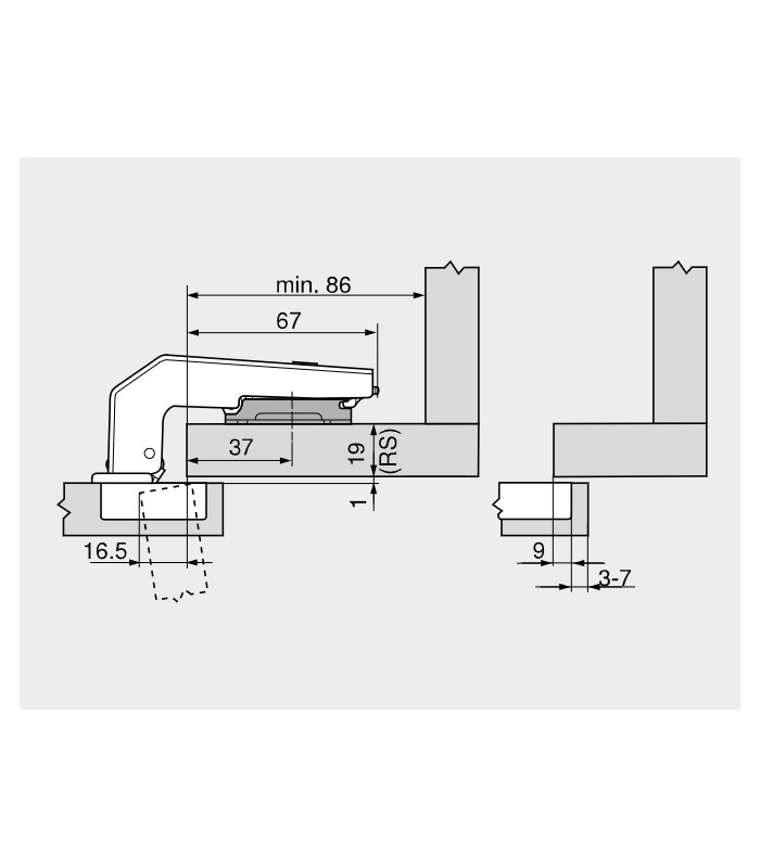 Zawias BLUM CLIP TOP 95° Z HAMULCEM do drzwi równoległych, nakładanych