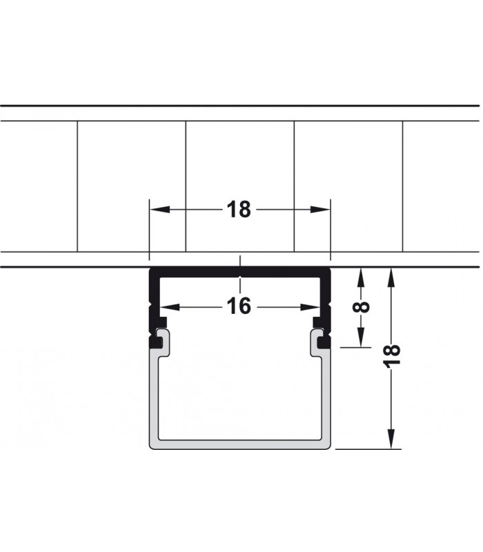 Profil nawierzchniowy Häfele Loox (wys.8+10mm klosz) aluminium (szerokość wewn. 16mm) 2,5m z kloszem mlecznym prostokątnym