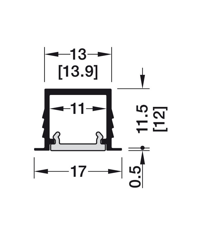 Profil wpuszczany Häfele Loox5 1103 (wys. 12mm) do taśm LED czarny (szerokość wewn. 11mm) 3m osłona rozpraszająca mleczna