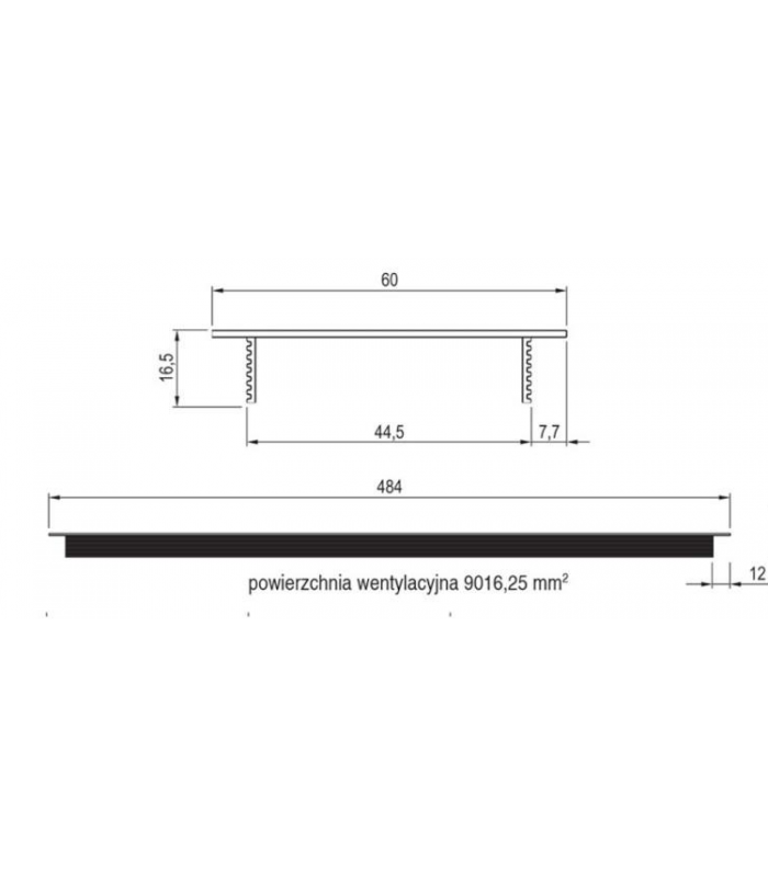 Kratka wentylacyjna 60 aluminium lakier biały, wys. 60mm, szer. 484mm