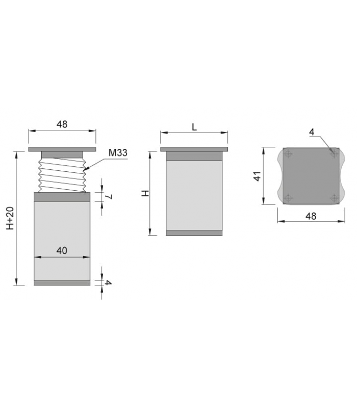 Nóżka meblowa DN-027 wysokość 6cm, kwadratowa, czarna